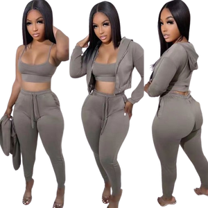 Ladies Sportswear <b>3</b> Piece <b>Set</b> Hooded Athletic Jacket Supportive Bra Flexible High Waist Workout Leggings - Product Image 4