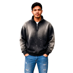 Fabricant de vêtements streetwear personnalisés effet soleil délavé avec fermeture éclair quart de tour pour hommes, fournisseur en gros de vêtements et d'habillement à marque privée OEM - Product Image 1