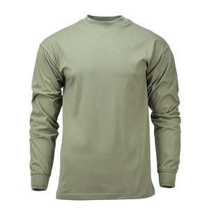 Camiseta Checa Verde Oliva de Manga Larga y Cuello Redondo, Material de Algodón, Color Sólido, Top Básico - Product Image 4