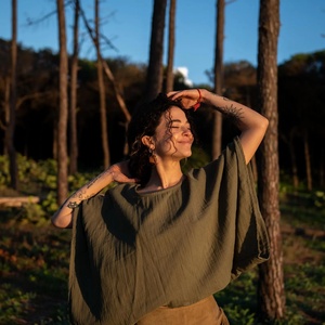 <b>Flowy</b> Boho Cotton <b>Top</b> with Winged Sleeves Lightweight Blouse Soft Breathable Summer Shirt Bohemian Style for Women - Product Image 4