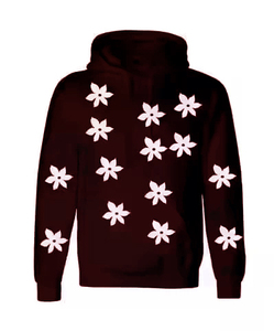 Hoodie imprimé personnalisé, élégant et de qualité supérieure, 100% coton, motifs floraux blancs, idéal pour les marques de streetwear et les vêtements personnalisés. - Product Image 6