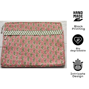 Funda de Algodón Acolchada para Portátil, con Cierre, Estampada a Mano, Artesanal de Jaipur, Ecológica y de Primera Calidad, con Múltiples Bolsillos, Duradera para Uso Diario - Product Image 3