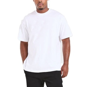 Custom Men's 100% Cotton Breathable 200 Grams High Quality Rib O-neck Blank <b>Drop</b> Shoulder Streetwear Oversize T-shirt - Product Image 1