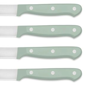 Juego de 4 Cuchillos para Carne Profesionales con Hojas de Acero Inoxidable de Borde Liso y Mangos Negros Ergonómicos para Cortar Carne - Product Image 6