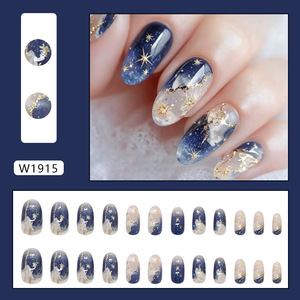 Faux ongles à presser faits main en ABS, style français, bleu transparent effet sable mouvant, vente en gros, amovibles, 24 pièces, avec colle - Product Image 2