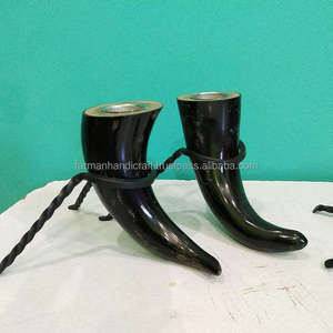 Handmade Ox Horn Tealight Candle Holder Set of 2 with Metal Stand Decorative Home Decoration At <b>Cheap</b> Price - Product Image 2