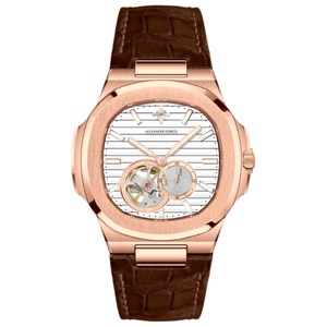 นาฬิกาอัตโนมัติสำหรับผู้ชาย Alexander Ferros 6312R-02 หน้าปัดแซฟไฟร์ สายหนัง ตัวเรือนสแตนเลสสตีล กันน้ำ ระบบกลไก สปอร์ต - Product Image 1