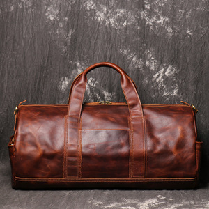 Sac de voyage en cuir véritable, forme ovale, fermeture à glissière, double poignée, capacité 36-56L, sac à dos de voyage pour homme - Product Image 3