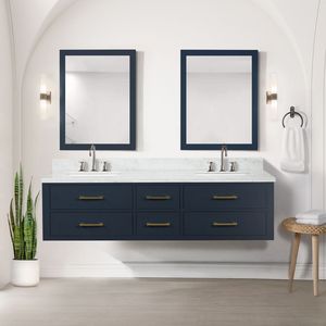 Blu 72 Pollici L X 22 Pollici Mobile Bagno Doppio con Top in Marmo di Carrara - Product Image 2