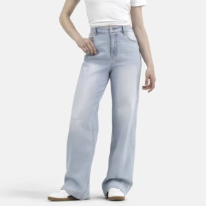 Jean droit taille haute pour femme, denim délavé bleu clair, coupe décontractée, longueur complète, style printemps - Product Image 2