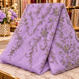 Tela de Encaje con Cuentas de Cristal de Champán de Lujo, Hecha a Mano, Ligera, para Vestidos de Novia/Fiesta y Alta Costura - Product Image 6