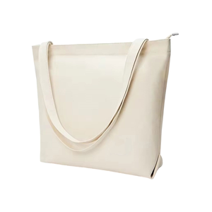 Sac fourre-tout en coton écologique pour femmes Logo personnalisé imprimé bas quantité minimale de commande direct usine vente en gros sac en toile recyclée avec poche à fermeture éclair - Product Image 2