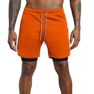<b>Men's</b> Orange Drawstring <b>Shorts</b> With <b>Compression</b> Liner Casual Breathable Gym Fitness Athletic Wear - Product Image 1