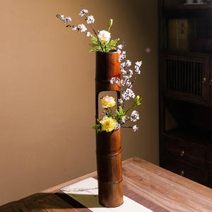 Florero Decorativo de Bambú Hecho a Mano, Florero de Mesa Enrollado Redondo Estilo Zen Asiático para Decoración del Hogar - Product Image 1