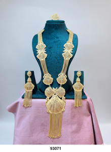 MOLL JEWELLERS Gold Filled 24k Trendy Long Necklace <b>Set</b> Large Floral Pendant Jhumka Earrings Zircon <b>Bridal</b> Wedding <b>Jewelry</b> Model - Product Image 3