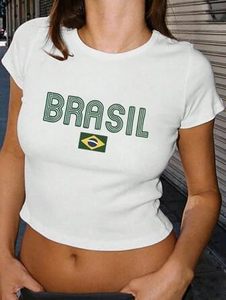 Camisetas Gráficas para Bebés, Corte Ajustado, Manga Corta, Estilo México Brasil, Top Corto Vintage para Salir - Product Image 6