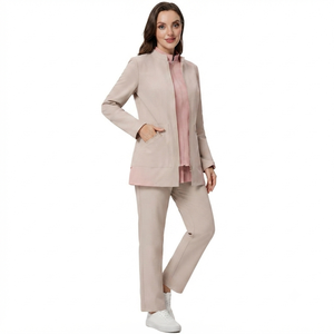 Tenue médicale personnalisée pour femme, uniforme d'hôpital à fermeture éclair avant, manches longues, en tissu tissé, avec détection d'aiguilles, thermocollage sans couture, pour le personnel infirmier - Product Image 1