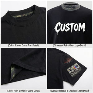 Men's Oversized Crop T-<b>Shirt</b> Short Sleeve O-Neck Knitted Solid Color Contrast Trim Casual Style - Product Image 5