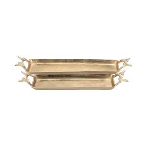 Elegant Gold Tone Rectangular Serving Tray Figure Handles Modern Sculptural Design Luxury Home Table Decor Display Platter Gift - Product Image 3
