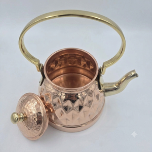 Théière en cuivre pur, théière artisanale en cuivre avec couvercle, théière indienne décorative, service à thé et café, décoration de cuisine et de maison, cadeau - Product Image 4