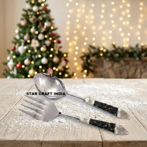 Cuchara para Servir Ensaladas de Madera Rústica Ecológica de la Mejor Calidad con Mango de Resina Epoxi, Uso Manual, Cubertería de Mesa, Star Crafts India - Product Image 2