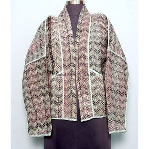 Assorted Vintage Reversible Knitted Quilted <b>Kantha</b> <b>Jackets</b> 100% Cotton Eco-Friendly Traditional Indian Embroidery Button Detail - Product Image 5