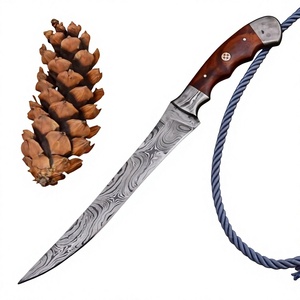 Cuchillo de Cocina para Filetear Pescado de Acero de Damasco Forjado a Mano Personalizado, con Empuñadura Ergonómica Clásica de Madera y Bolster de Damasco Premium, 12 Pulgadas de Largo Total - Product Image 1