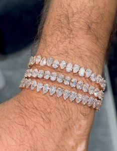 Bracelet tennis de luxe en or rose massif avec diamants Moissanite taille poire, serti à griffes, style Hip Hop, unisexe, pour usage quotidien - Product Image 1