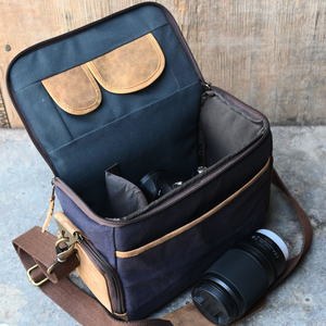 Classic Leather <b>Camera</b> Bag with Zipper Closure Durable Professional Photography Storage <b>Camera</b> bags - Product Image 2