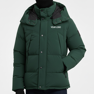 Men's <b>Green</b> Hooded Puffer Jacket Windproof Thick Winter Casual Coat With Stand Collar And Button Closure - Product Image 1