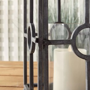<b>Black</b> Iron <b>Lantern</b> With Glass Panel <b>Candle</b> Holder For Home Decoration Durable Metal Design - Product Image 2