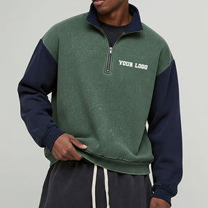 Sweat-shirt à col montant zippé en coton épais 100 %, prix de gros abordable, color block tendance - Product Image 1