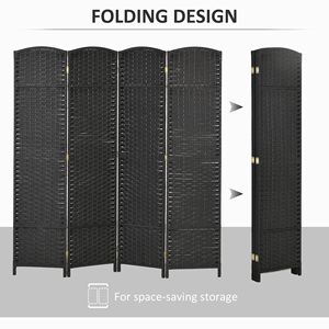 4-Panel 5.6 Ft Tall Black Freestanding Privacy <b>Screen</b> Handcrafted <b>Folding</b> Room Divider Partition for Home Office Art Style - Product Image 5