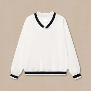 In Stock Ready to Ship Streetwear Wholesale ODM Blank 380gsm 100% Cotton Old Money <b>Style</b> V-Neck Colorblock Boxy Sweatshirt - Product Image 6