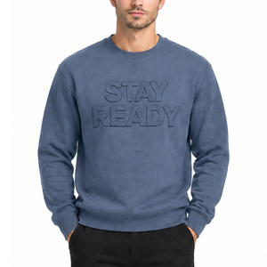 Sudadera Clásica Azul para Hombre con Cuello Redondo, Letras Grabadas 'Stay Ready', Corte Regular, Tejido de Algodón, para Otoño - Product Image 1