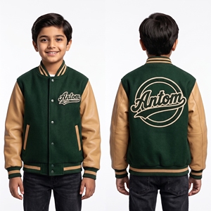 Chaqueta Varsity Personalizada, Chaqueta Letterman Verde con Bordado de Logotipo, Chaqueta Deportiva de Béisbol al por Mayor OEM ODM para Niños y Jóvenes - Product Image 5