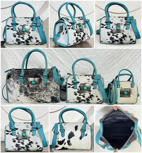 Nuevos Bolsos de Mano de Diseño Occidental para Mujer, de Cuero Vacuno Genuino con Detalles en Turquesa, Medianos, con Asa Superior, Bandolera, Bolsos de Viaje Tipo Duffel - Product Image 3