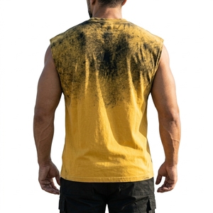 Men's Sleeveless Dip Dye Tank <b>Top</b> O-Neck Cotton Muscle Tee Casual Breathable Yellow Black Print Knitted Style - Product Image 3
