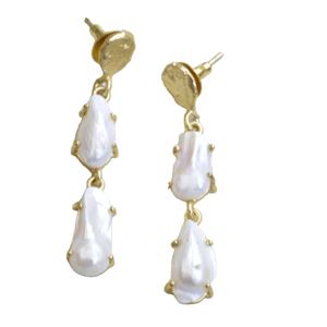 Boucles d'oreilles en laiton à la mode, vente en gros, boucles d'oreilles en perles et pierres organiques, finition plaquée or 18 carats, design bohème chic, qualité d'exportation en gros - Product Image 6