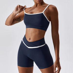 Vêtements de sport pour femmes : Ensemble de yoga sans couture, soutien-gorge de sport, legging taille haute, ensemble de gym, short de course à épaules tombantes - Product Image 2