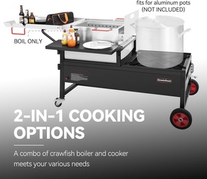 Cocina de gas propano de 2 quemadores con paleta agitadora de acero inoxidable para cocinar mariscos al aire libre en el patio trasero. - Product Image 2