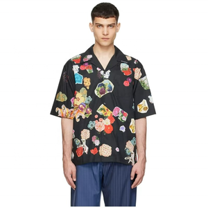 Camisa de Verano Ligera de Secado Rápido con Cuello Abierto y Cierre de Botones, Hermosa y Cómoda, con Estampado Floral en Blanco y Negro, Venta al Por Mayor - Product Image 6