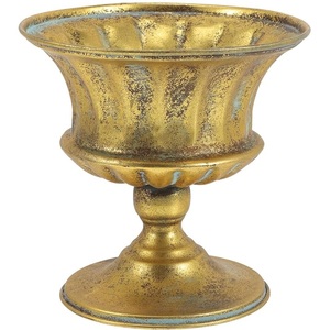 Urna de Lujo Dorada Antigua con Patina de Verdigris, Jarrón Metálico Ornamentado de Doble Asa, Elegante Centro de Mesa para Bodas y Decoración de Hoteles - Product Image 3