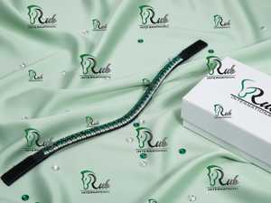 Fronture équestre incurvée en strass de qualité supérieure, faite à la main avec des cristaux d'émeraude et du cuir rembourré, modèle international 7860B - Product Image 6