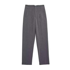Pantalon crayon rose taille haute en crêpe tendance 2026, couleur unie, longueur cheville, décontracté pour femme, avec poches, design devant plat - Product Image 4