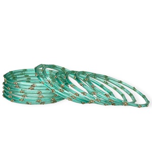 Most Selling Raindrop Sky Blue Glass Kashmiri <b>Bangles</b> with Gold Plated Detailing Premium Wedding <b>Set</b> for Women - Product Image 3