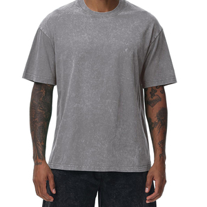 Camisetas de algodón extragrandes personalizadas al por mayor para hombre, cuello redondo, estilo urbano, lavado ácido, vintage, con logo impreso personalizado - Product Image 5