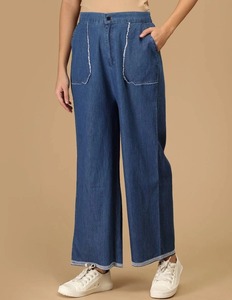Women's <b>Boot</b> Cut Cotton Denim Multi-Pocket Utility-Pocket Side-Pocket Large-Pocket Patch-Pocket-Vintage Regular Fit Knee-Length - Product Image 1