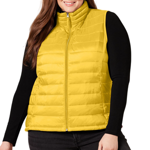 Chaleco Acolchado Amarillo con Cuello Alto para Mujer, Cierre Frontal con Cremallera, Prenda Exterior Informal con Bolsillos, Chaleco sin Mangas Cortavientos para Otoño - Product Image 6