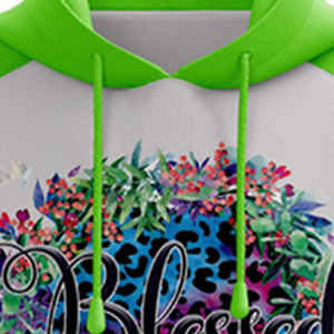 Sweat à capuche unisexe imprimé léopard floral, coupe classique, manches raglan, vert-gris, décontracté, pour l'automne, avec poche avant - Product Image 4